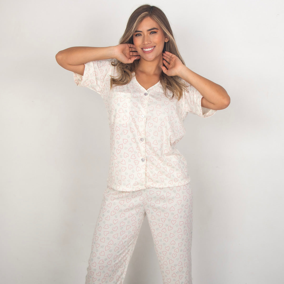 Pijama blusa abierta manga corta