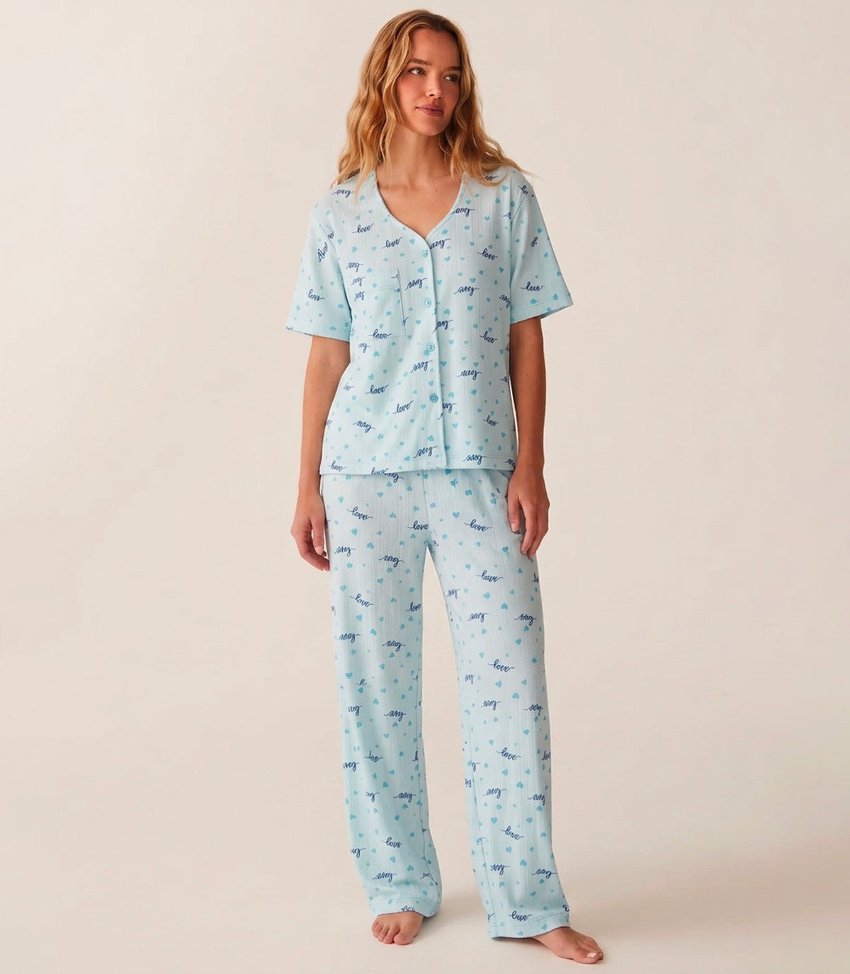 Pijama Clásica en Algodón Doble Punto Labrado